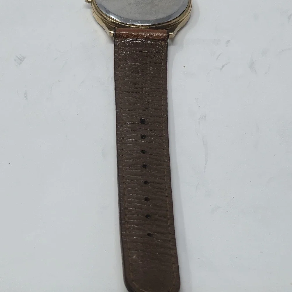 Vintage Fossil Disney Aladdin Genie Watch Gold Tone Brown Leather Strap NO BATT